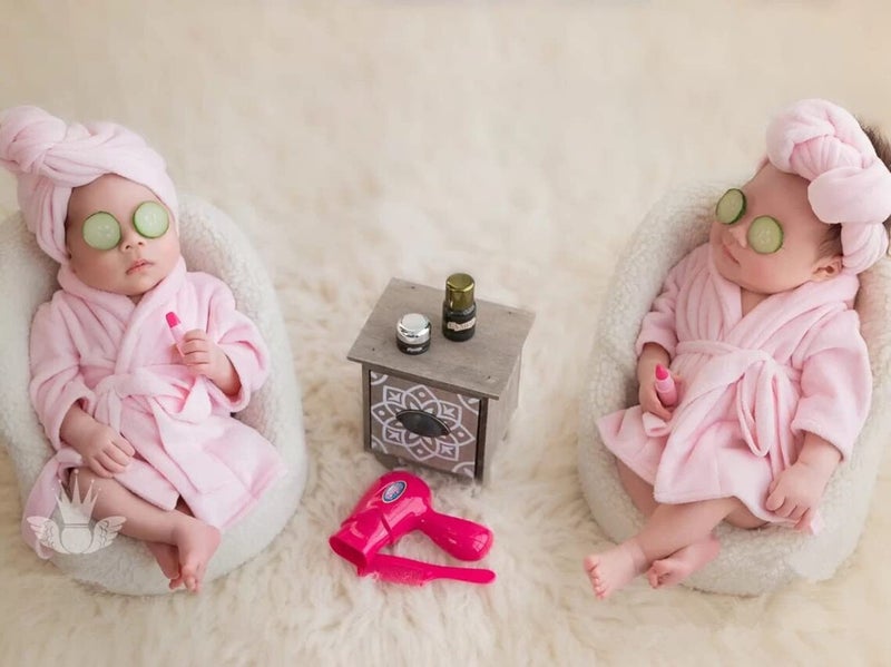 Vemonllas Fashion Cute Newborn Boy Girl Baby Costume Outfits Photography Props Bathrobe Belt Coat Sets (Pink) - Image 3